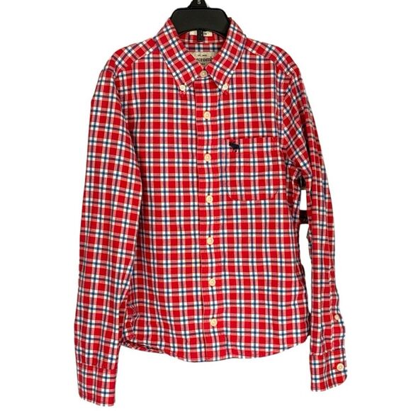 Abercrombie & Fitch | Boys Red Plaid Button Down Dress Shirt - Picture 1 of 8